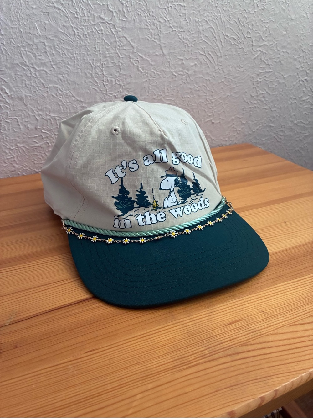 2024 Peanuts Beige and Dark Green 'It's All Good in the Woods' Rope Cap